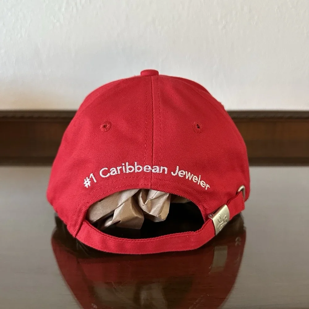 Little Switzerland‎ Hat #1 Jeweler Caribbean Embroidered Red Slideback Cap Hat